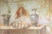 unknow artist Still life wall Painting from the House of Julia Felix Pompeii thrusches eggs and domestic utensils painting